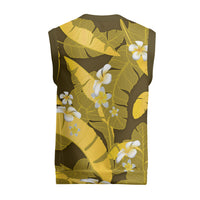 Yellow Banana Leaf Hawaii Christmas Knitted V-Neck Vest Lau Maia Plumeria Tropical Summer Vibes