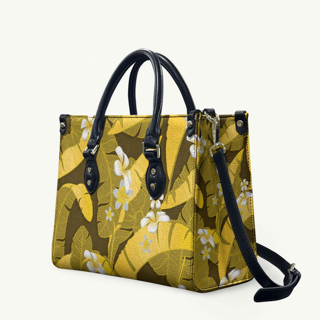 Yellow Banana Leaf Hawaii Leather Bag Lau Maia Plumeria Tropical Summer Vibes