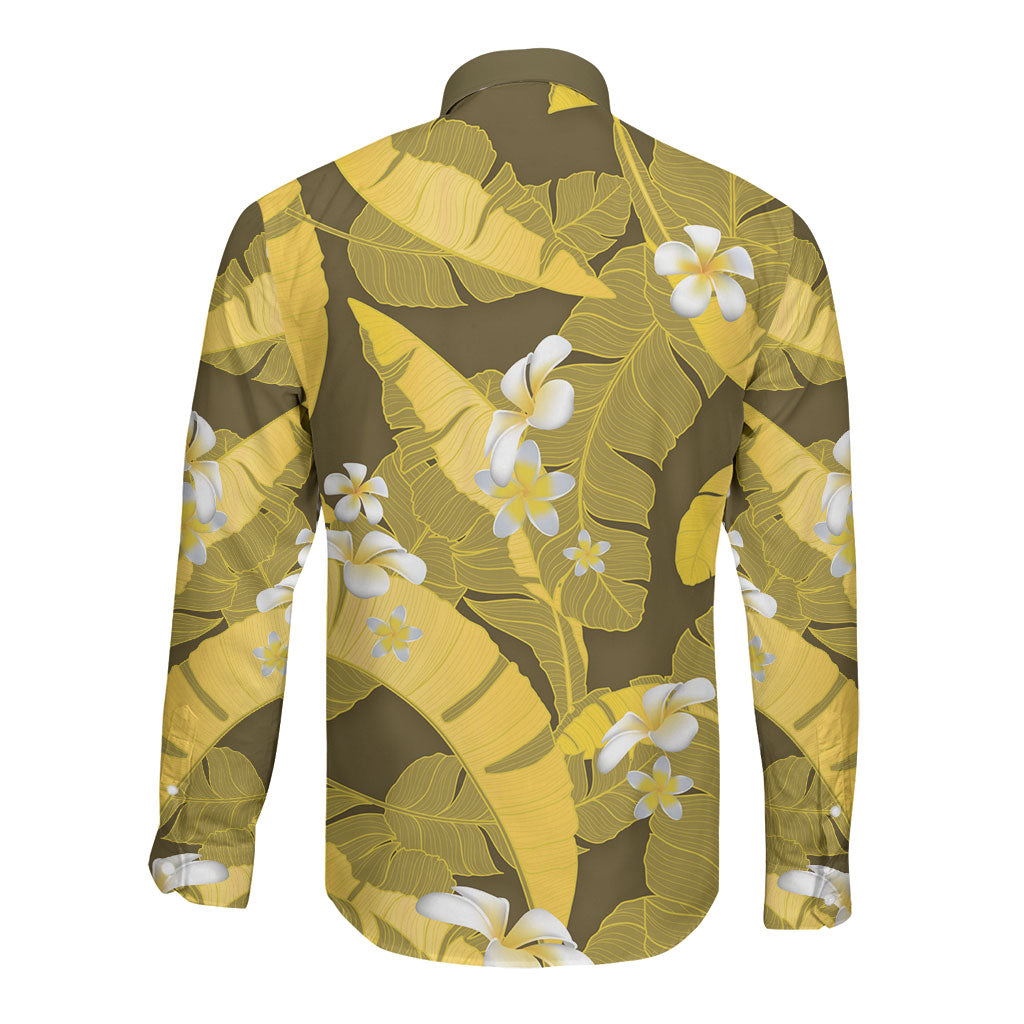 Yellow Banana Leaf Hawaii Long Sleeve Button Shirt Lau Maia Plumeria Tropical Summer Vibes
