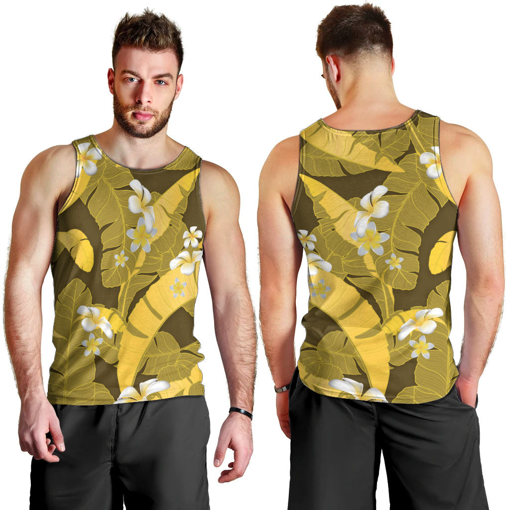 Yellow Banana Leaf Hawaii Men Tank Top Lau Maia Plumeria Tropical Summer Vibes