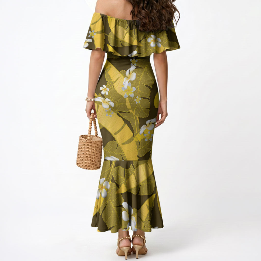 Yellow Banana Leaf Hawaii Mermaid Dress Lau Maia Plumeria Tropical Summer Vibes