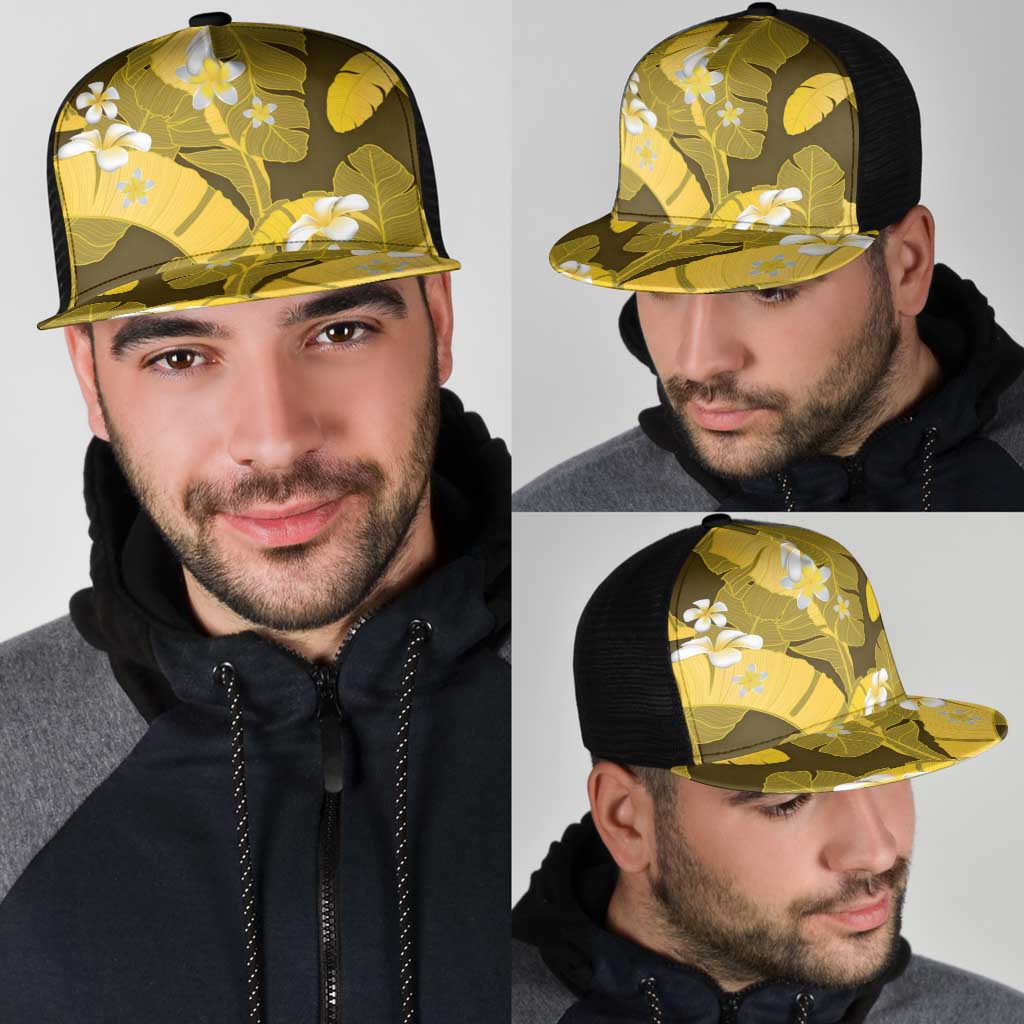 Yellow Banana Leaf Hawaii Mesh Trucker Cap Lau Maia Plumeria Tropical Summer Vibes