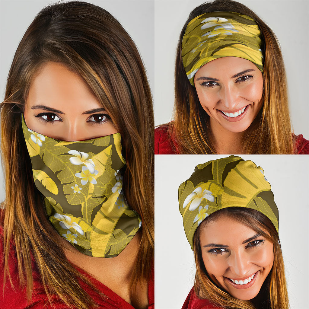 Yellow Banana Leaf Hawaii Neck Gaiter Lau Maia Plumeria Tropical Summer Vibes