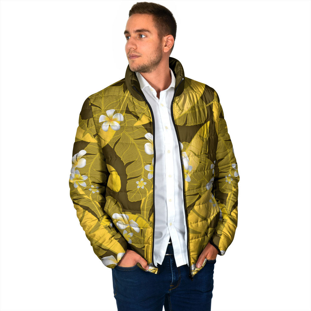 Yellow Banana Leaf Hawaii Padded Jacket Lau Maia Plumeria Tropical Summer Vibes