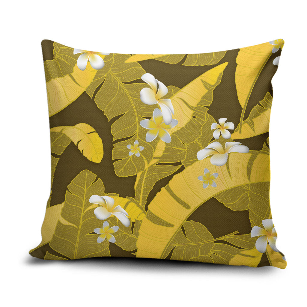Yellow Banana Leaf Hawaii Pillow Cover Lau Maia Plumeria Tropical Summer Vibes