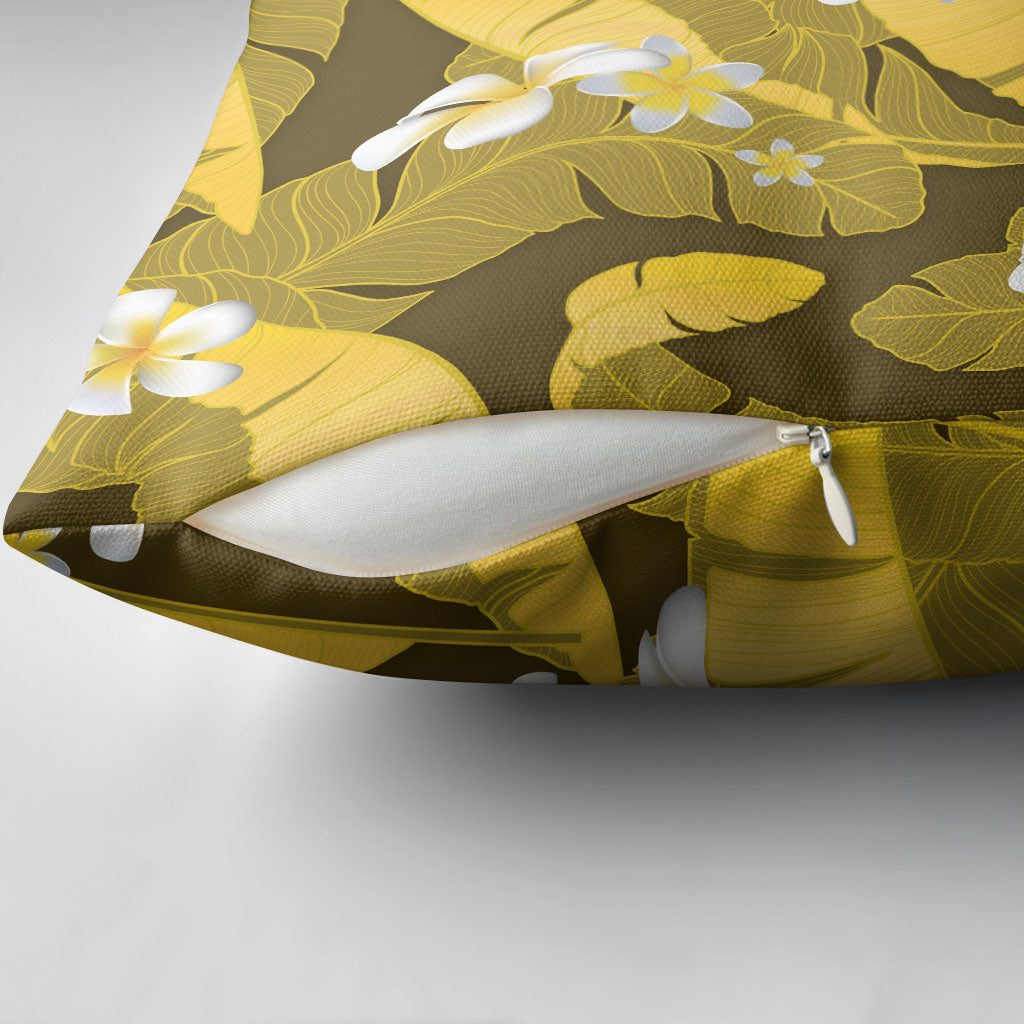 Yellow Banana Leaf Hawaii Pillow Cover Lau Maia Plumeria Tropical Summer Vibes