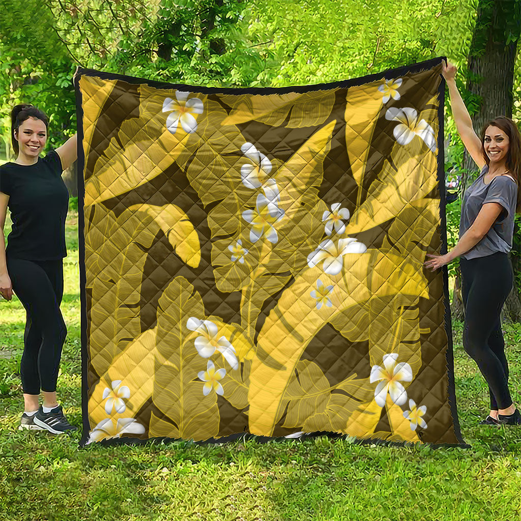 Yellow Banana Leaf Hawaii Quilt Lau Maia Plumeria Tropical Summer Vibes