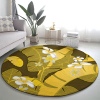 Yellow Banana Leaf Hawaii Round Carpet Lau Maia Plumeria Tropical Summer Vibes
