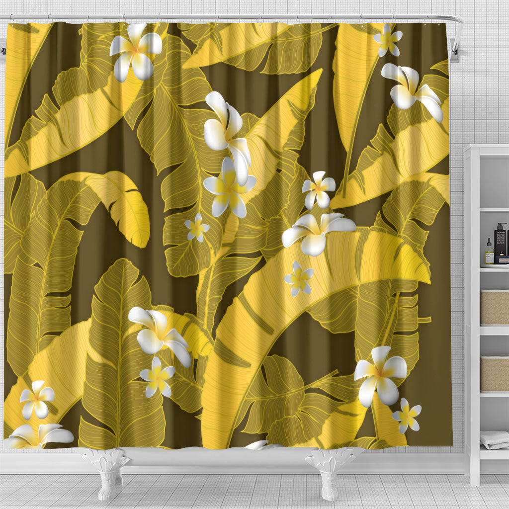 Yellow Banana Leaf Hawaii Shower Curtain Lau Maia Plumeria Tropical Summer Vibes