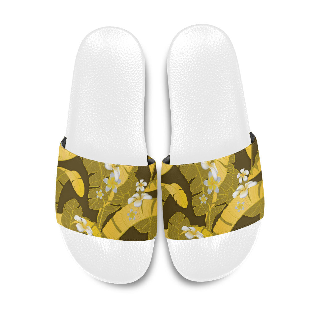 Yellow Banana Leaf Hawaii Slide Sandals Lau Maia Plumeria Tropical Summer Vibes