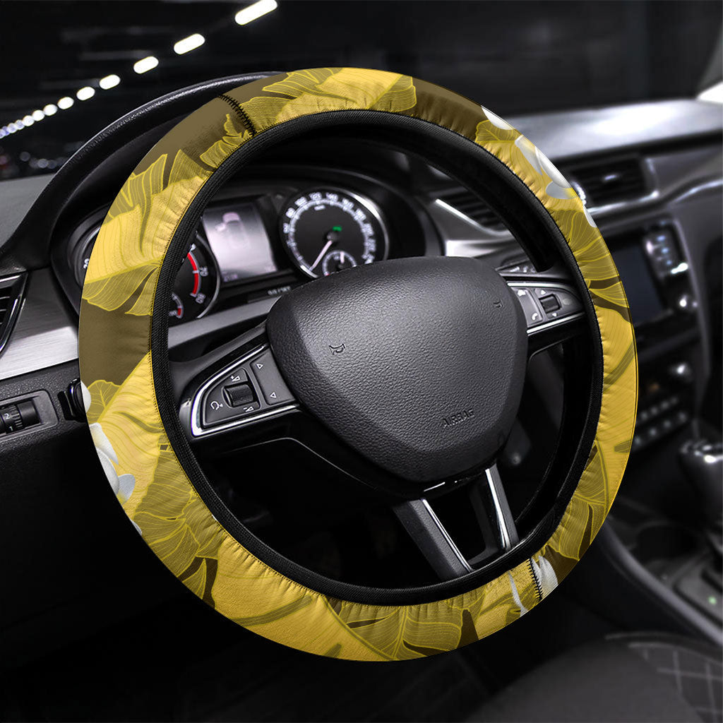 Yellow Banana Leaf Hawaii Steering Wheel Cover Lau Maia Plumeria Tropical Summer Vibes
