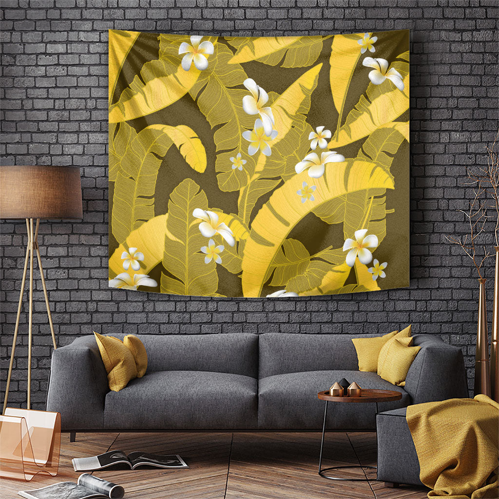 Yellow Banana Leaf Hawaii Tapestry Lau Maia Plumeria Tropical Summer Vibes