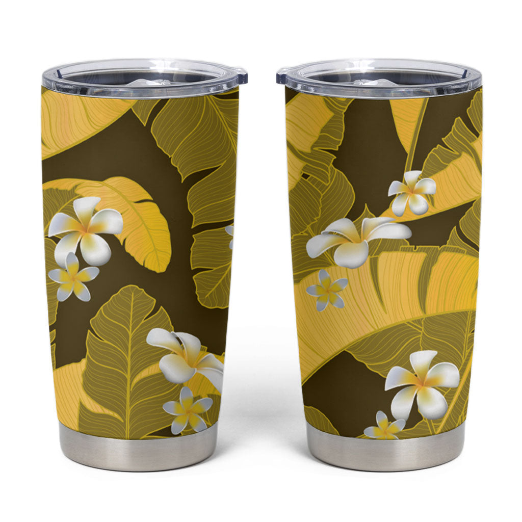 Yellow Banana Leaf Hawaii Tumbler Cup Lau Maia Plumeria Tropical Summer Vibes
