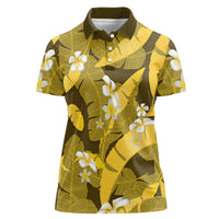 Yellow Banana Leaf Hawaii Women Polo Shirt Lau Maia Plumeria Tropical Summer Vibes