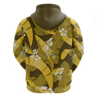 Yellow Banana Leaf Hawaii Zip Hoodie Lau Maia Plumeria Tropical Summer Vibes