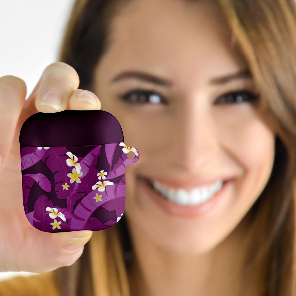 Purple Banana Leaf Hawaii AirPods Case Lau Maia Plumeria Tropical Summer Vibes