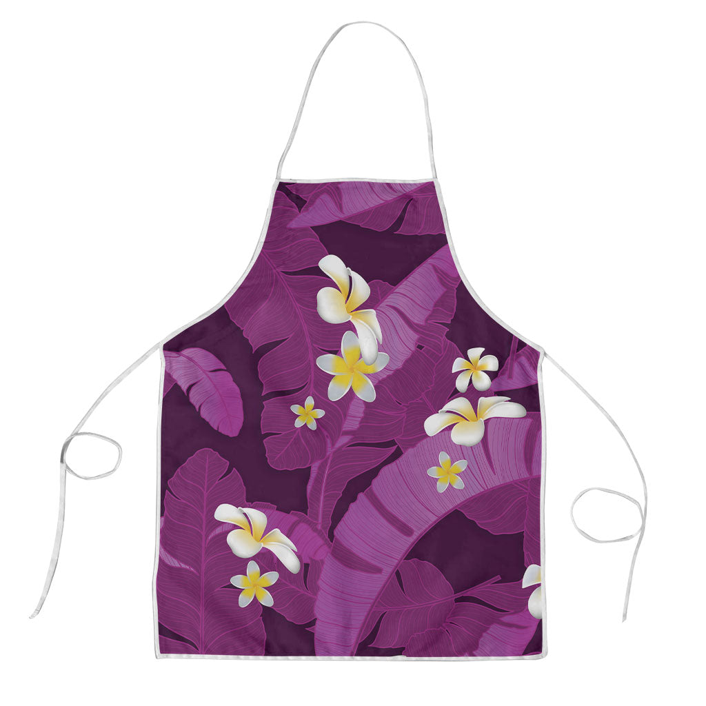 Purple Banana Leaf Hawaii Apron Lau Maia Plumeria Tropical Summer Vibes LT14 Purple - Polynesian Pride