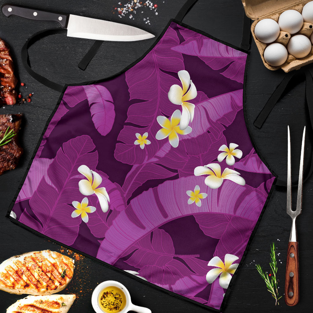 Purple Banana Leaf Hawaii Apron Lau Maia Plumeria Tropical Summer Vibes