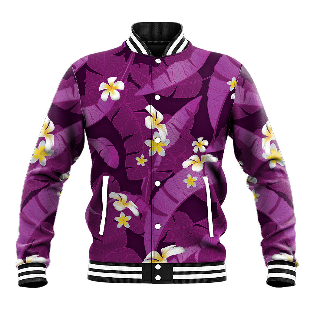 Purple Banana Leaf Hawaii Baseball Jacket Lau Maia Plumeria Tropical Summer Vibes