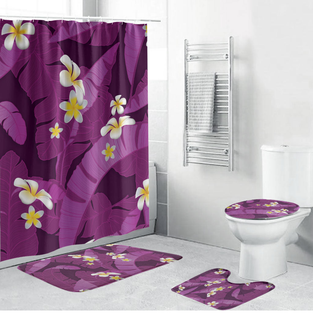Purple Banana Leaf Hawaii Bathroom Set Lau Maia Plumeria Tropical Summer Vibes