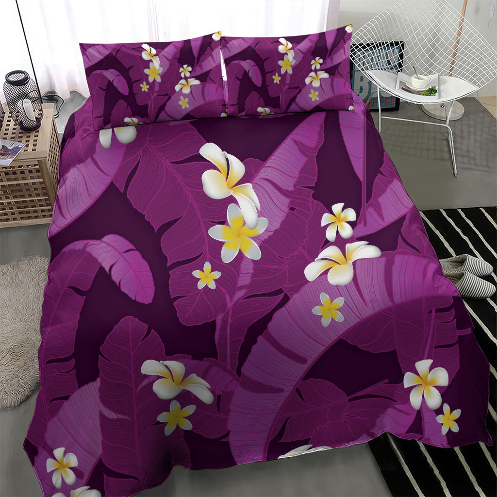 Purple Banana Leaf Hawaii Bedding Set Lau Maia Plumeria Tropical Summer Vibes
