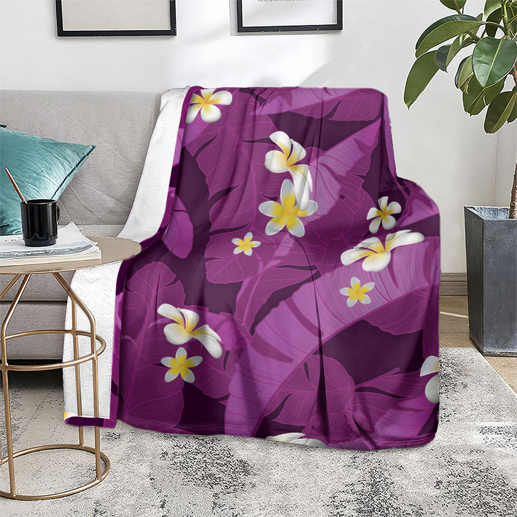 Purple Banana Leaf Hawaii Blanket Lau Maia Plumeria Tropical Summer Vibes