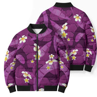 Purple Banana Leaf Hawaii Bomber Puffer Jacket Lau Maia Plumeria Tropical Summer Vibes