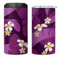 Purple Banana Leaf Hawaii 4 in 1 Can Cooler Tumbler Lau Maia Plumeria Tropical Summer Vibes