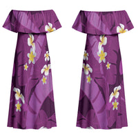 Purple Banana Leaf Hawaii Couples Matching Off Shoulder Maxi Dress and Hawaiian Shirt Lau Maia Plumeria Tropical Summer Vibes
