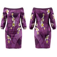 Purple Banana Leaf Hawaii Couples Matching Off The Shoulder Long Sleeve Dress and Long Sleeve Button Shirt Lau Maia Plumeria Tropical Summer Vibes