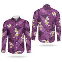 Purple Banana Leaf Hawaii Couples Matching Short Sleeve Bodycon Dress and Long Sleeve Button Shirt Lau Maia Plumeria Tropical Summer Vibes