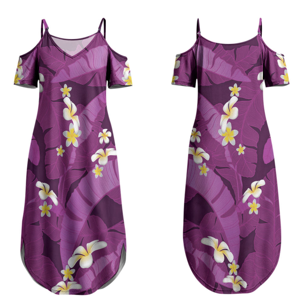 Purple Banana Leaf Hawaii Couples Matching Summer Maxi Dress and Hawaiian Shirt Lau Maia Plumeria Tropical Summer Vibes