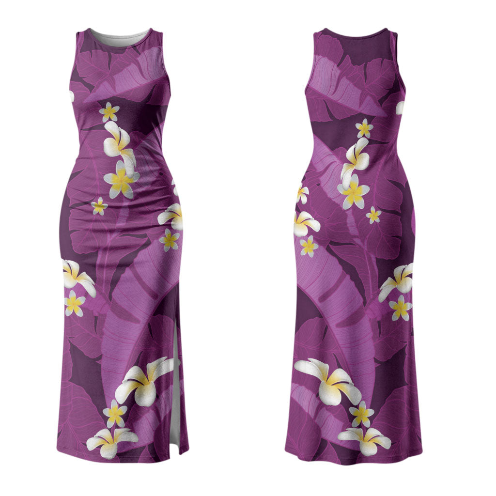Purple Banana Leaf Hawaii Couples Matching Tank Maxi Dress and Long Sleeve Button Shirt Lau Maia Plumeria Tropical Summer Vibes