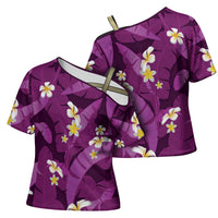 Purple Banana Leaf Hawaii Cross Shoulder Shirt Lau Maia Plumeria Tropical Summer Vibes