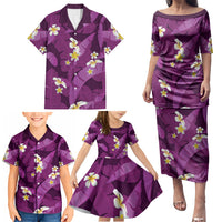 Purple Banana Leaf Hawaii Family Matching Puletasi and Hawaiian Shirt Lau Maia Plumeria Tropical Summer Vibes