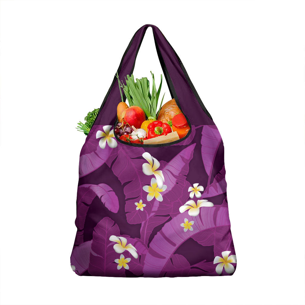 Purple Banana Leaf Hawaii Grocery Bag Lau Maia Plumeria Tropical Summer Vibes
