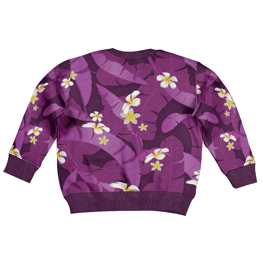 Purple Banana Leaf Hawaii Kid Ugly Christmas Sweater Lau Maia Plumeria Tropical Summer Vibes