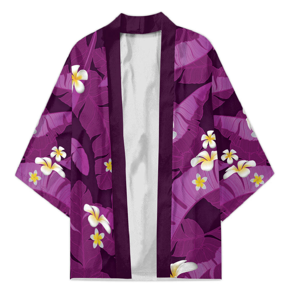Purple Banana Leaf Hawaii Kimono Lau Maia Plumeria Tropical Summer Vibes