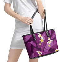 Purple Banana Leaf Hawaii Leather Tote Bag Lau Maia Plumeria Tropical Summer Vibes
