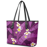 Purple Banana Leaf Hawaii Leather Tote Bag Lau Maia Plumeria Tropical Summer Vibes