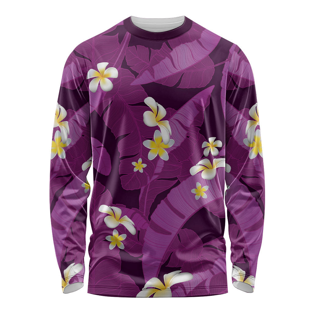 Purple Banana Leaf Hawaii Long Sleeve Shirt Lau Maia Plumeria Tropical Summer Vibes