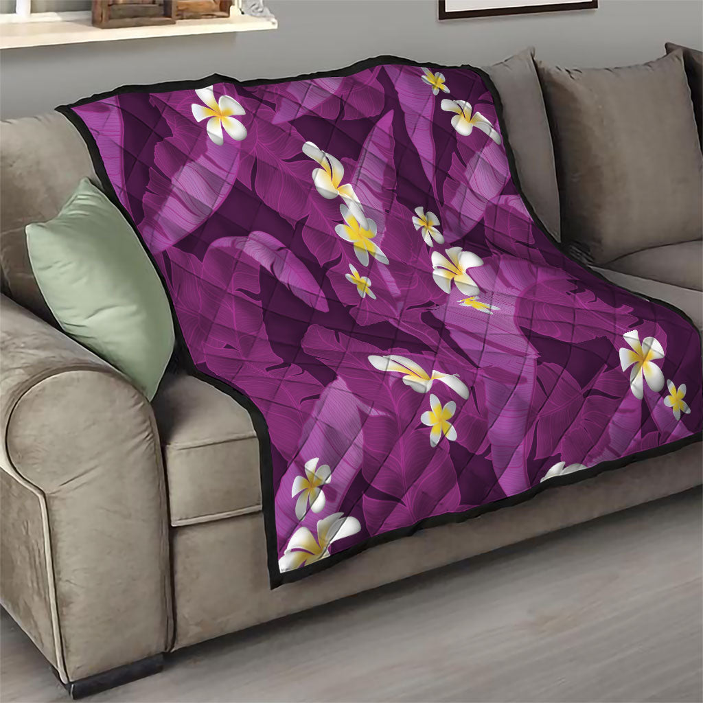 Purple Banana Leaf Hawaii Quilt Lau Maia Plumeria Tropical Summer Vibes