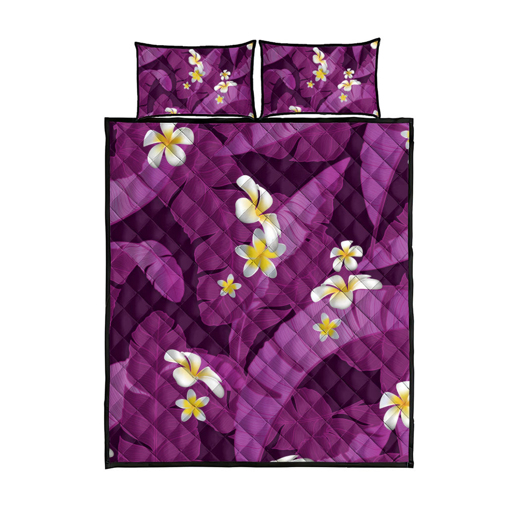 Purple Banana Leaf Hawaii Quilt Bed Set Lau Maia Plumeria Tropical Summer Vibes