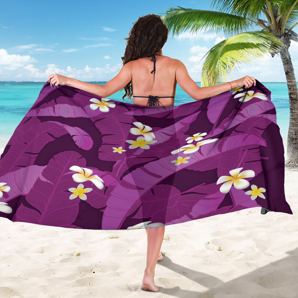 Purple Banana Leaf Hawaii Sarong Lau Maia Plumeria Tropical Summer Vibes