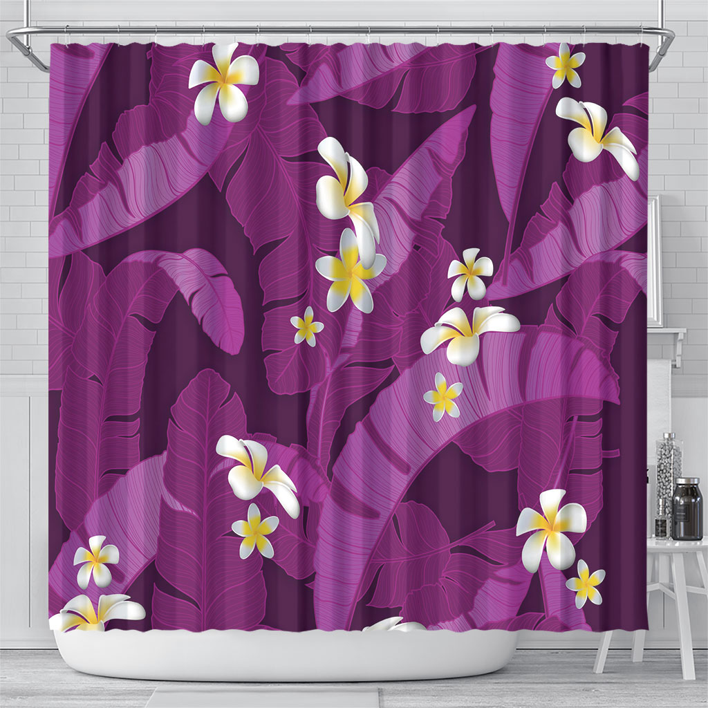 Purple Banana Leaf Hawaii Shower Curtain Lau Maia Plumeria Tropical Summer Vibes