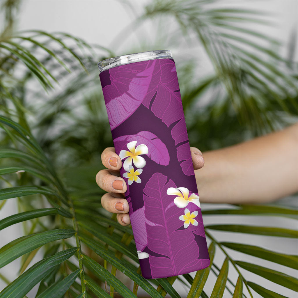 Purple Banana Leaf Hawaii Skinny Tumbler Lau Maia Plumeria Tropical Summer Vibes