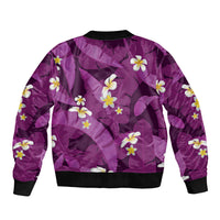 Purple Banana Leaf Hawaii Sleeve Zip Bomber Jacket Lau Maia Plumeria Tropical Summer Vibes