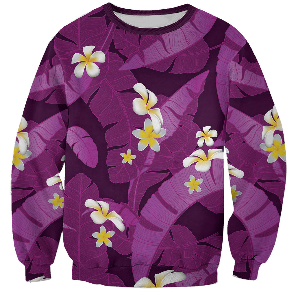 Purple Banana Leaf Hawaii Sweatshirt Lau Maia Plumeria Tropical Summer Vibes LT14 Unisex Purple - Polynesian Pride