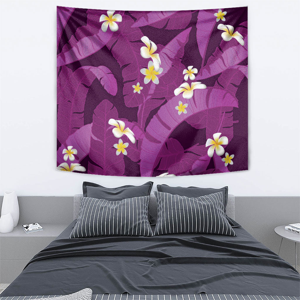 Purple Banana Leaf Hawaii Tapestry Lau Maia Plumeria Tropical Summer Vibes