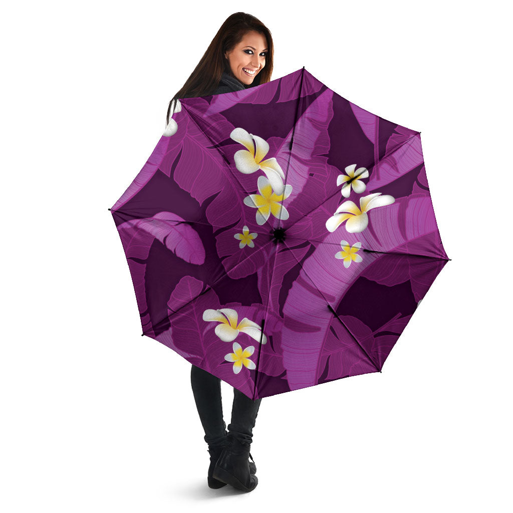 Purple Banana Leaf Hawaii Umbrella Lau Maia Plumeria Tropical Summer Vibes